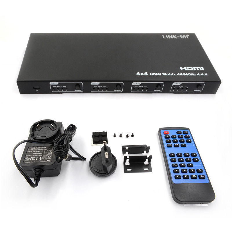 Rs232 4x4 एचडीएमआई मैट्रिक्स स्विच समर्थन 4K 60Hz 18Gbps EDID 4 से 4 एचडीएमआई वीडियो स्विच