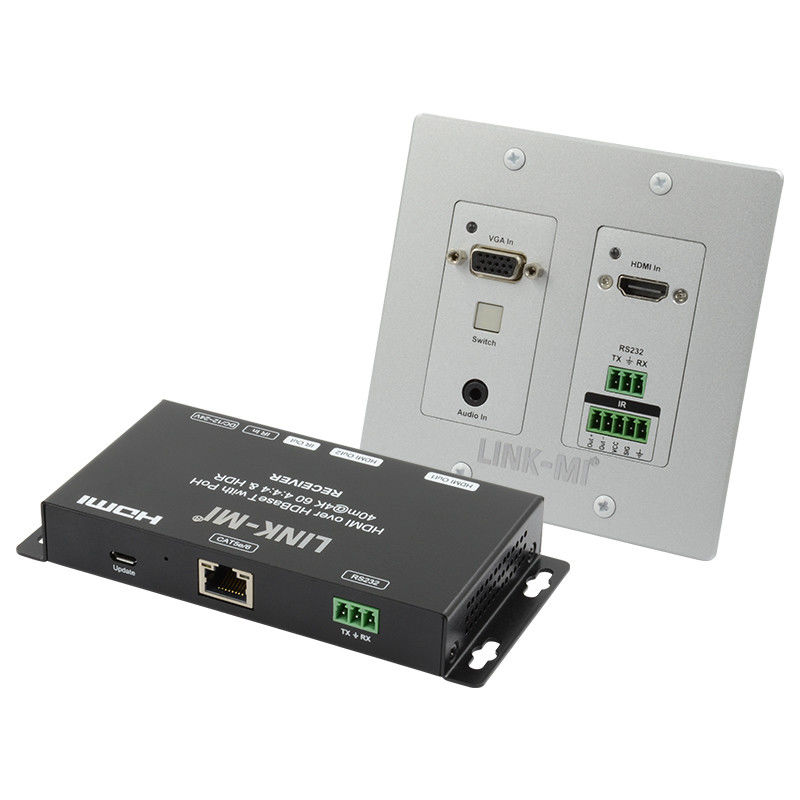 4K 40M HDBaseT एचडीएमआई+वीजीए वॉलप्लेट एक्सटेंडर द्विदिशात्मक वाइड बैंड आईआर आरएस232 पास थ्रू