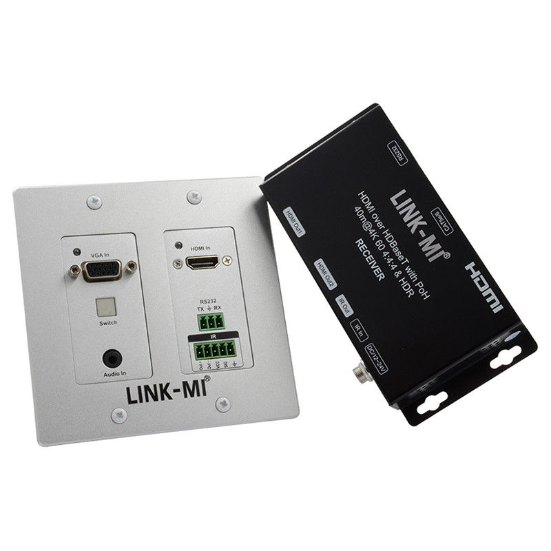 4K 40M HDBaseT एचडीएमआई+वीजीए वॉलप्लेट एक्सटेंडर द्विदिशात्मक वाइड बैंड आईआर आरएस232 पास थ्रू